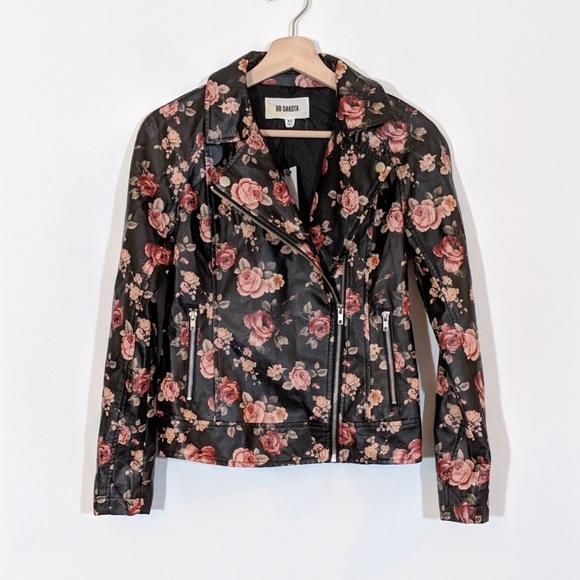BB Dakota Jackets & Blazers - BB Dakota Vegan Faux Leather Floral Moto Jacket